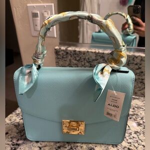 ALDO Mint Green Top-Handle Satchel with Scarf-Wrapped Handle